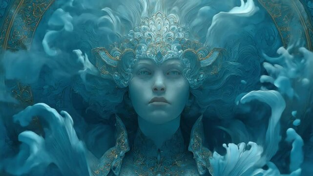 Serene Aqua Goddess with Fantasy Art.