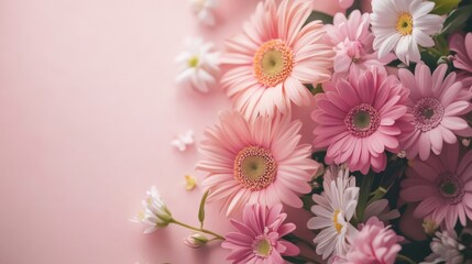 Beautiful Bouquet of Vibrant Pink Gerbera Flowers in Soft Light Background with Copy Space