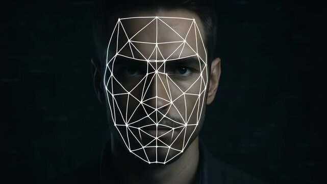 A captivating image depicting a modern man with a geometric facial recognition overlay. This visual represents the fusion of technology and identity in today's digital age. - Powered by Adobe