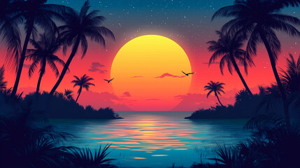 summer party background for poster and design, sunset and tropical theme