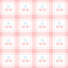 pink heart on Fabric pattern, pink checkered pattern background, gift wrapping paper , seamless pattern 
