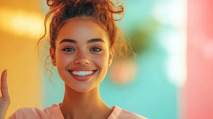 Fototapeta premium Close-up Portrait of Beautiful Smiling Young Woman with White Teeth