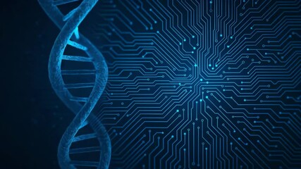 An abstract representation of DNA intertwined with a digital circuit, symbolizing the intersection of biology and technology in modern science and genetics. - Powered by Adobe