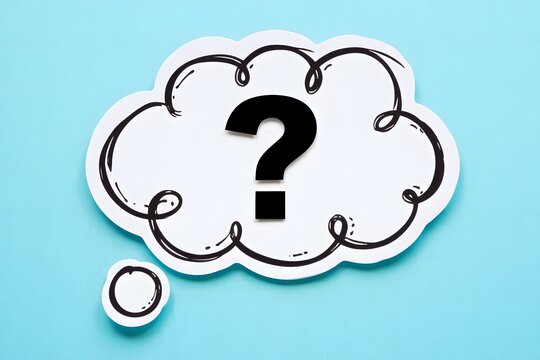 Black Question Mark Inside a Thought Bubble on a Light Blue Background Represents Inquiry Pondering Curiosity and Ignorance on a Clean Surface - Powered by Adobe