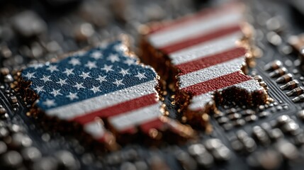 USA Flag Design Integrated onto a Microchip, Conceptual Technology Image