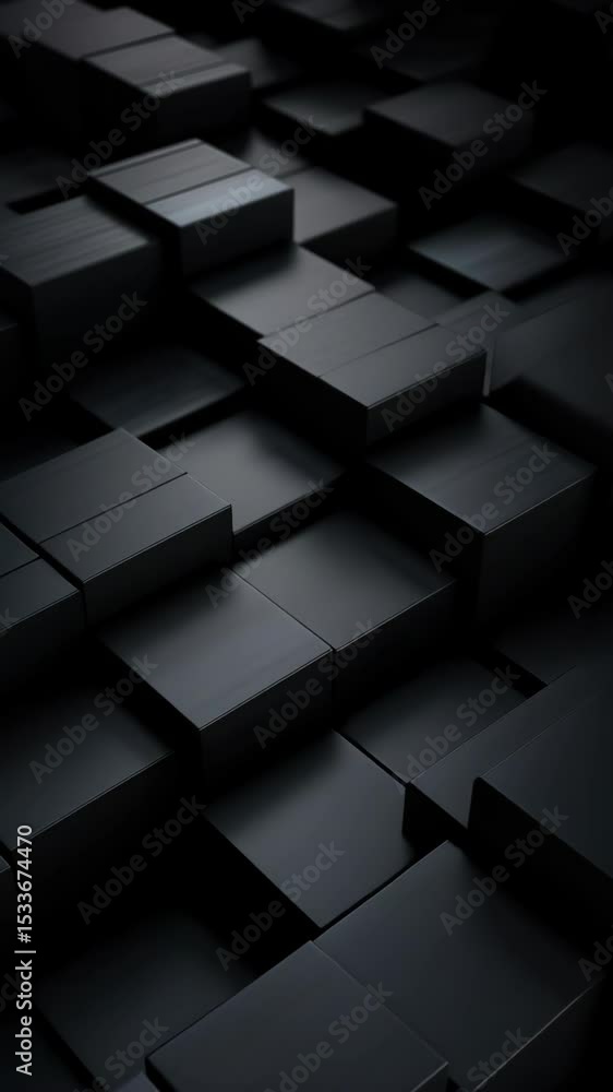 Poster abstract video concept with dark 3d cubes in a geometric pattern. low-angle view enhances depth and 