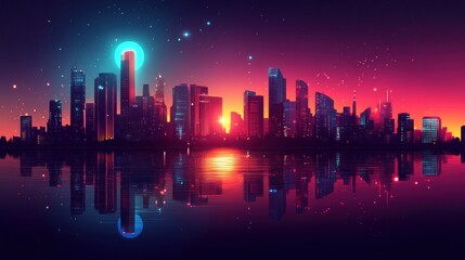 Futuristic cityscape at dawn