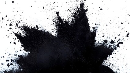 Obraz premium Dramatic Burst of Black Powder Against White Backdrop Evokes Power and Mystery Showcasing Abstract Artistry Created by a Dark Explosion of Fine Particles Suspended in Air