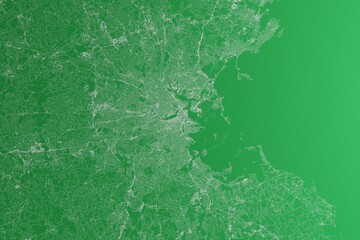 Map of the streets of Boston (Massachusetts, USA) made with white lines on green paper. Rough background. 3d render, illustration
