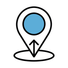 Blue location pointer with arrow isolated on white background