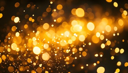 Golden lights bokeh on a dark background.