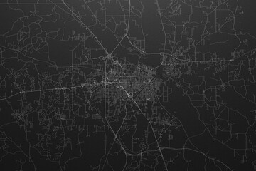Street map of Jackson (Mississippi, USA) on black paper with light coming from top