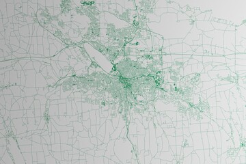 Fototapeta premium Map of the streets of Syracuse (New York, USA) made with green lines on white paper. 3d render, illustration