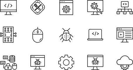 outline icons related to software development  lin.eps
