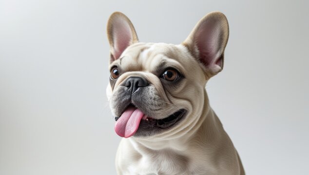 Charming portrait of a french bulldog with a gentle expression on neutral background