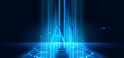 Abstract technology futuristic glowing blue on dark blue background. AI, artificial intelligence concept communication, technology digital.
