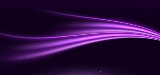 Elegant glowing purple curved rays on dark purple background.