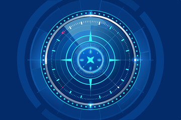 Generate a striking image of modern, circular tech radar elements overlaid on a bold, electric blue background.  The design should be sleek and futuristic.