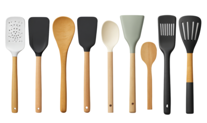 Row of various kitchen utensils