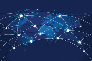 Generate a vibrant image of a modern network pattern formed by glowing, interconnected dotted lines, showcasing a futuristic technological aesthetic.