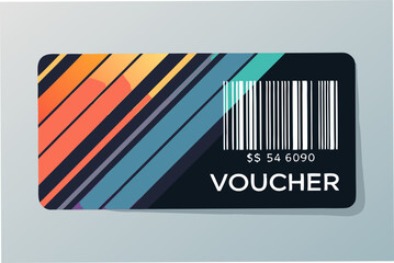 Design a modern, minimalist voucher background featuring a sleek barcode, incorporating clean lines and a sophisticated color palette.  Include space for (1) item/product detail.