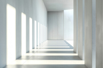 Fototapeta premium White Minimal Interior with Symmetrical Light and Shadows 