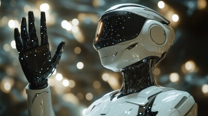 Futuristic robot reaching out