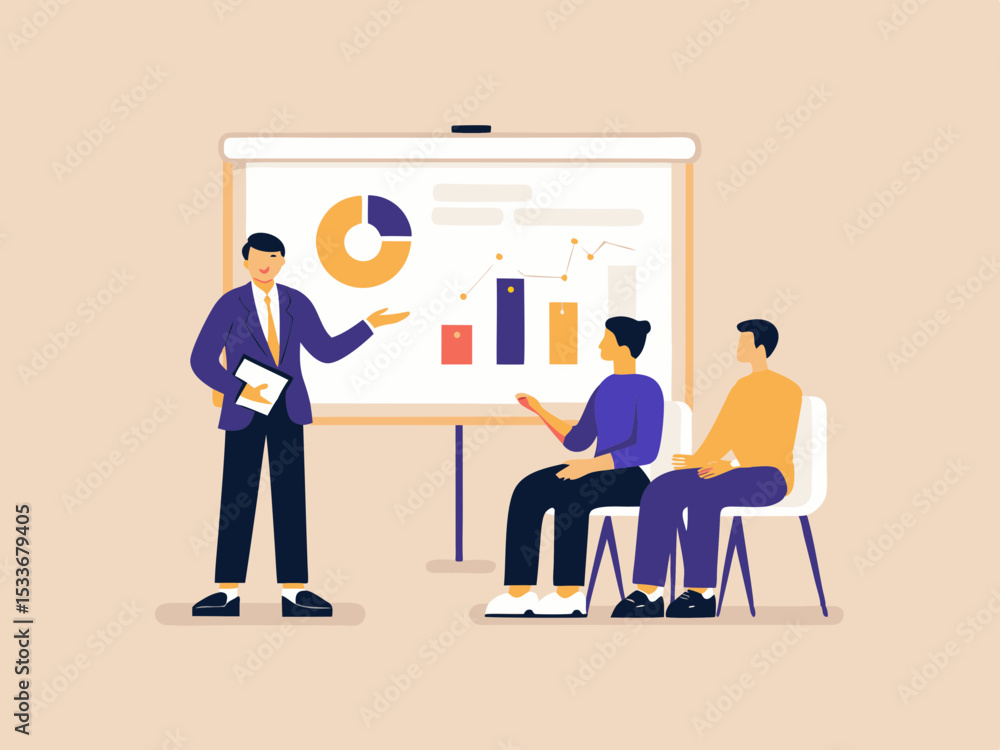 Aufkleber business presentation with charts and graphs team meeting training session data analysis and strateg