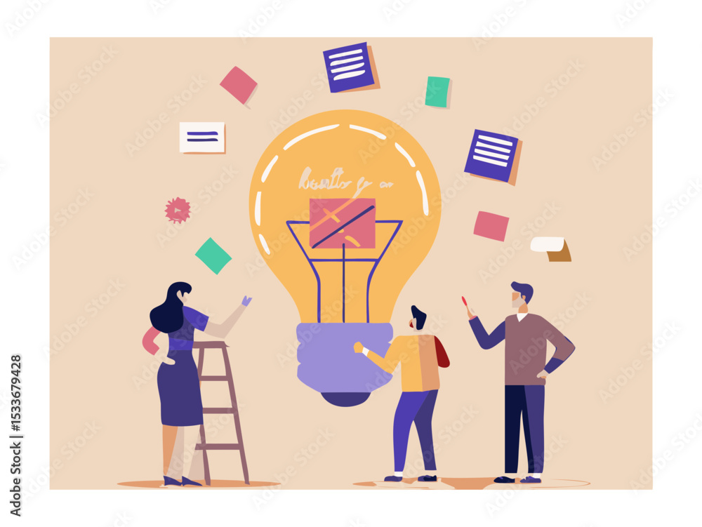 Poster teamwork and brainstorming session to generate new ideas business strategy and innovative solutions 