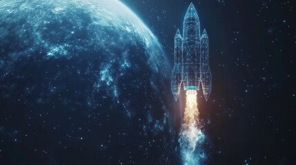 Futuristic rocket launch into space