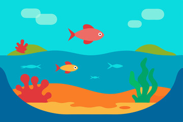 Naklejka premium Vibrant Underwater Scene Colorful Fish and Coral Reef Illustration