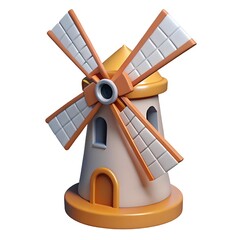 3d rendered illustration of a detailed cartoon windmill on a clean white background