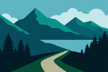 High mountain landscape view with trees, snow, and clouds