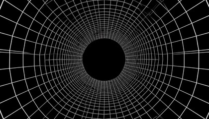 Futuristic grid tunnel with black hole.