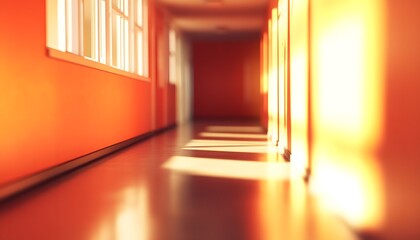 Sunlight streams down a brightly colored corridor.