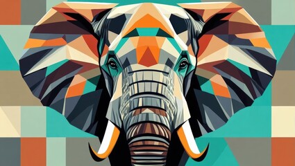Geometric Elephant Art Face Colorful Background