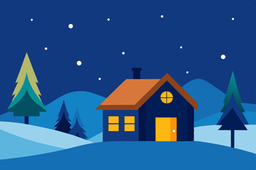 Fototapeta premium Cozy Winter Night A Peaceful Cabin in a Snowy Landscape