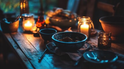 Cozy Autumn Kitchen, Eco-Friendly in Warm Candlelight