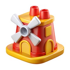Colorful 3d illustration of a windmill isolated on a white background for creative projects