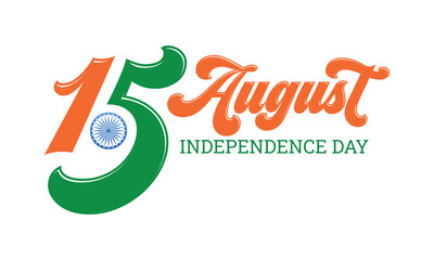 Happy Independence Day Calligraphic Typography Text with Tri Color Indian Flag Background Design, Happy Independence Day text design vector