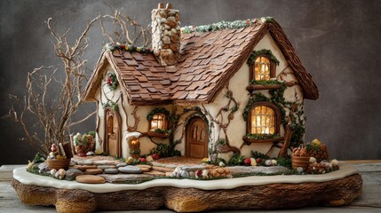 Obraz premium Gingerbread Cottage Scene