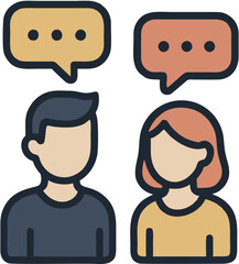Flat Icon of Man and Woman Talking with Speech Bubbles
Flat vector illustration of a man and a woman having a conversation with speech bubbles above their heads. Perfect for dialogue-related concepts.