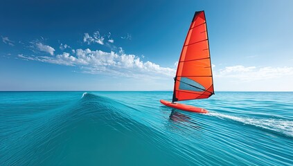 Windsurfing on Blue Ocean Water