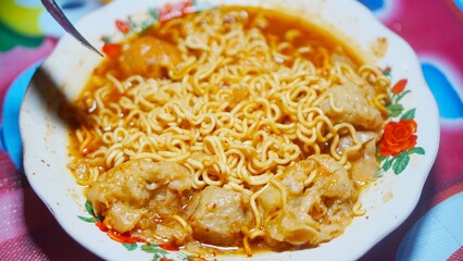 meatball noodle cuanki on a plate typical Indonesian food