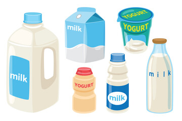 Set of Milk and Yogurt Packaging Containers