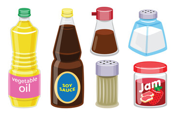 Set of Common Kitchen Condiments and Seasonings