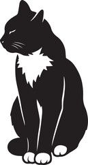 Cat silhouette elegant black and white design, Stylish feline black simple art