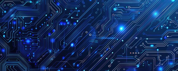 Blue circuit board pattern vector background with digital technology and electronic design concept. Vector illustration of blue circuit