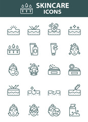 Set of skincare icons, epidermis, healthcare