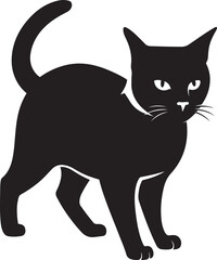 Watchful black cat silhouette drawing, Alert pet feline black simple design